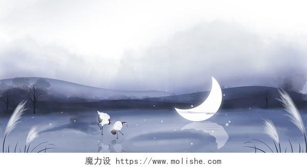 中国风水墨二十四节气白露风景插画背景素材